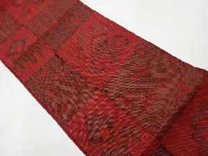 リサイクル　手織り真綿紬市松に花模様織出し名古屋帯